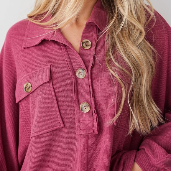 Jade by Jane Oversized Collared Henley Top - Picture 1 of 13